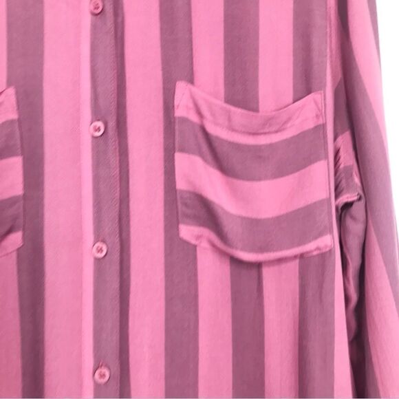 A.N.A. Pink Striped Button Up Lightweight Roll tab Long Sleeve Blouse- NEW - Picture 9 of 13